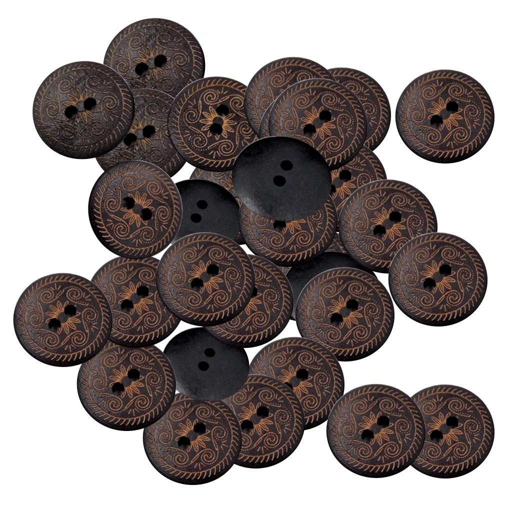 50x Brown Round 2 Holes Wooden Sewing Buttons Clothing Decoration DIY 18mm