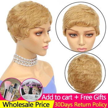 

Jarin Short Pixie Cut Curl Wigs Machine Made 100% Human Hair Wig Brazilian Remy Hair Wig For Women 27 33 color wholesale vendor