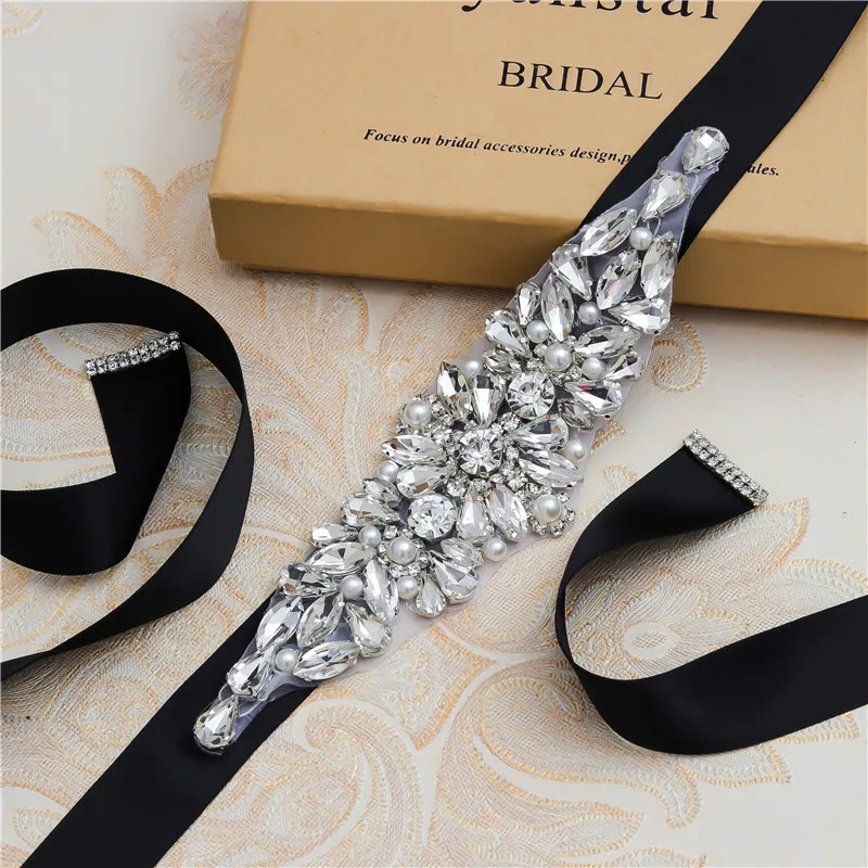 MissRDress Wedding Belt Silver Rhinestones Gown Clear Crystal Bridal Sash Pearls Bridal Flower Belt For Wedding Dress Belt JK892