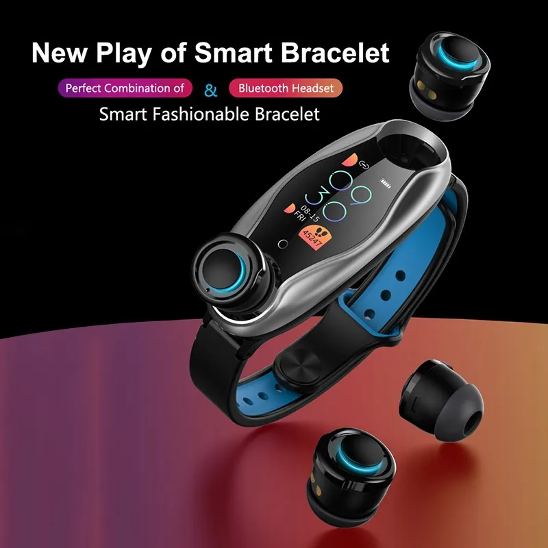 T90 Bluetooth наушники TWS гарнитура умный Браслет 2 в 1 Набор Здоровье Фитнес Спорт Смарт-браслет водонепроницаемые часы для IOS Android