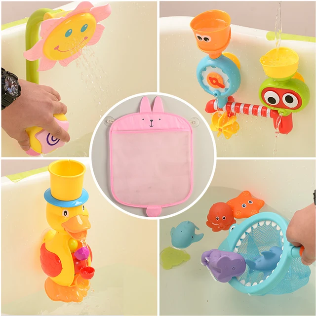 New Baby Bathroom Mesh Bag Sucker Design For Children Bath Toys Kid Basket Cartoon Animal Shapes Cloth Sand Toys Storage Net Bag 6