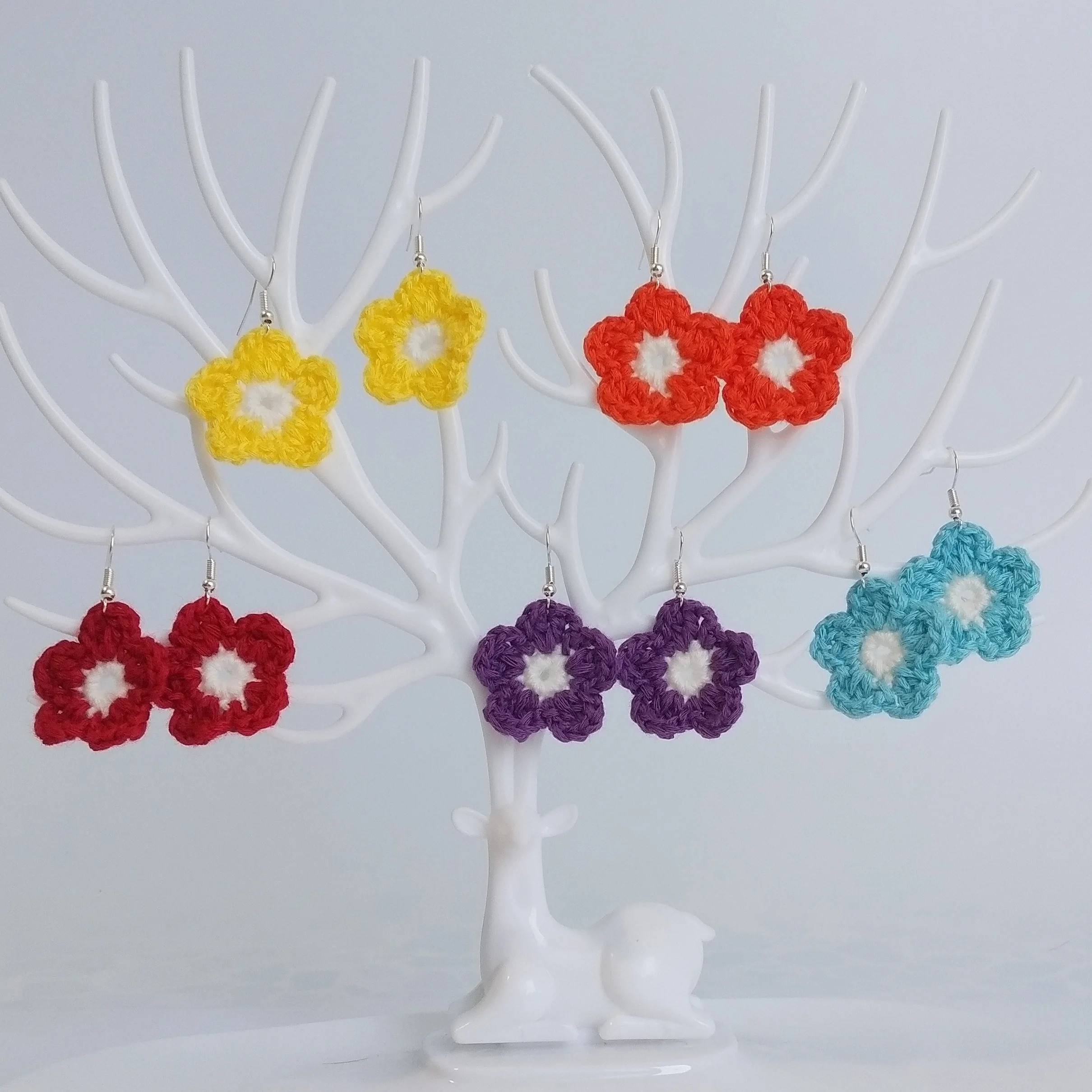 

Fashion Vitality Yellow Orange Blue Red Purple Flower Drop Dangle Earring For Women Crochet Flower Earrings Party Beach Jewelry