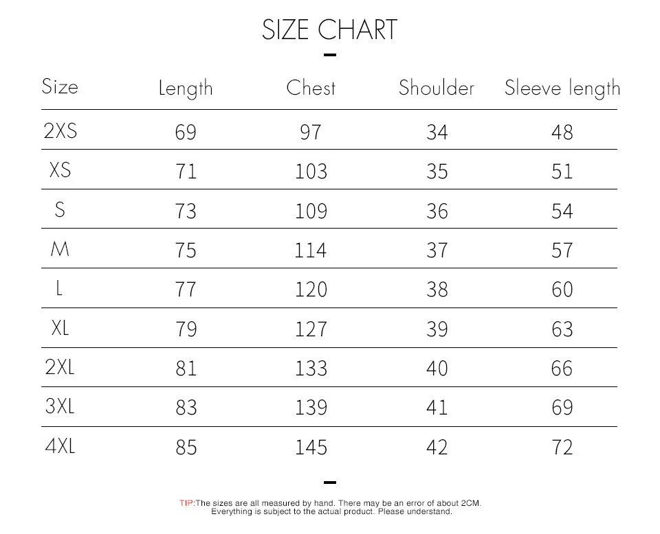 2xs Size Chart