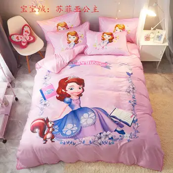 

Pink Sophia Princess bedding set twin size quilt duvet cover set for girls bed queen size coverlet single comforters 3d Sheets