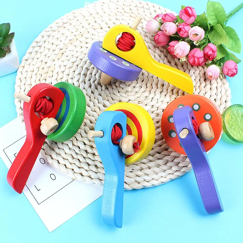 

Classic Wooden Peg Top Spinning Gyro with Launcher Rope Children Play Toy Gift Enhance the child's hand coordination observation