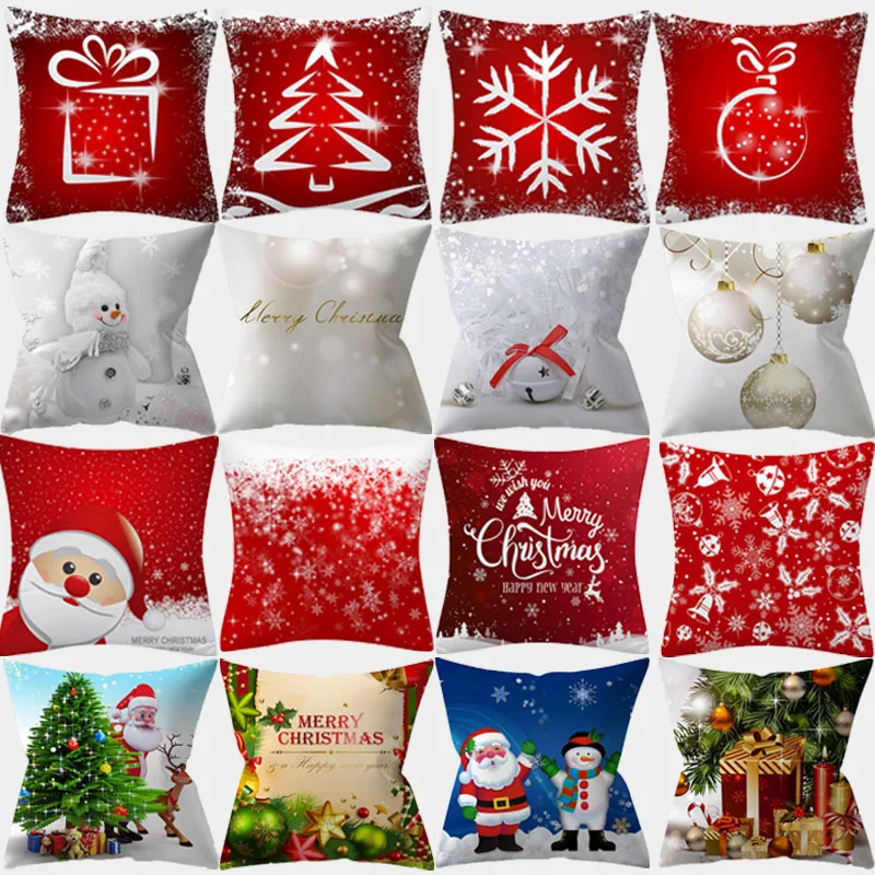 

Happy New Year Cushion Cover 45*45 Pillowcase Letter Tree printed Sofa Cushions Polyester Decorative Pillow Covers Home Decor