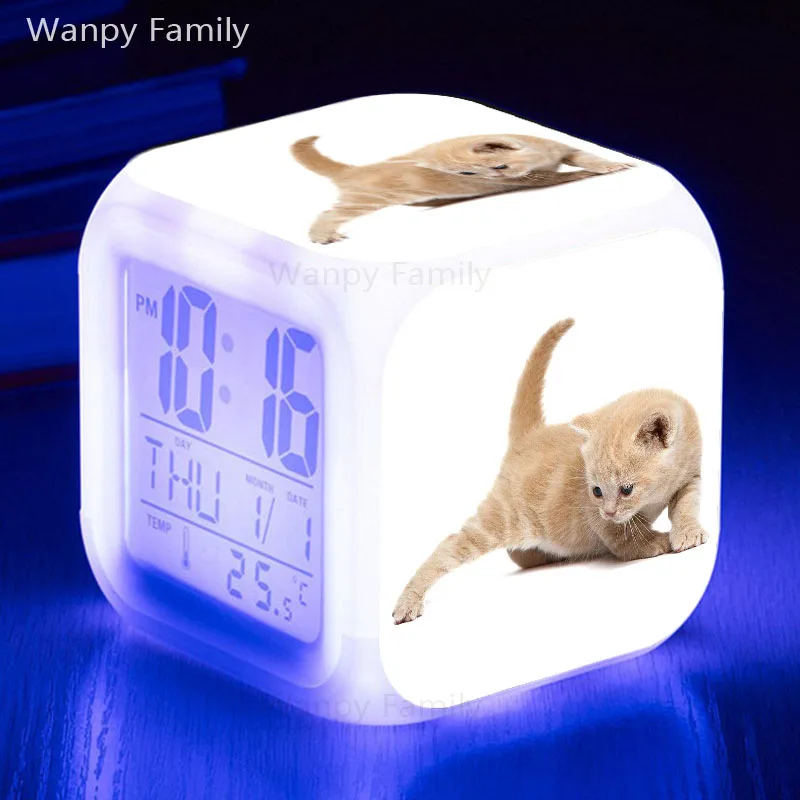 Очень Постельное белье "милый котенок" Будильник 7 цветов светящийся Многофункциональный светодиодный будильник большой экран сенсорные цифровые часы