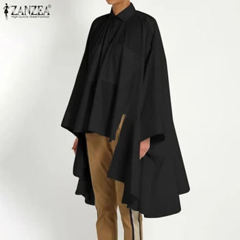 

Plus Size Women's Irregular Blouse 2020 ZANZEA Fashion Tops Casual Long Sleeve Shirts Female Button Lapel Blusas Solid Tunic