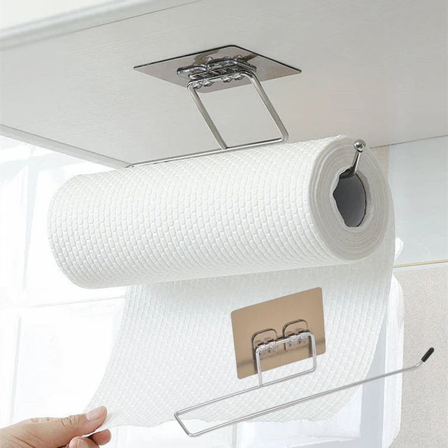 Kitchen Self-Adhesive Paper Towel Holder Toilet Paper Hanger Roll Paper  Storage Rack Wall Hanging Shelf Bathroom Organizer Shelf