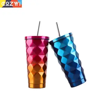 

Rhombus Texture Stainless Steel Coffee Tumbler For Office Outdoor School Water Bottle With Straws Thermosflask Termo Cup