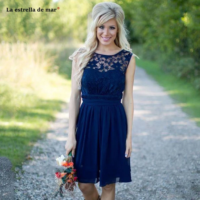 Vestido madrinha Новое Кружевное шифоновое платье трапециевидной формы Королевский синий цвет платье подружки невесты Короткие estidos de fiesta baratos изготовленный на заказ свадебное платье