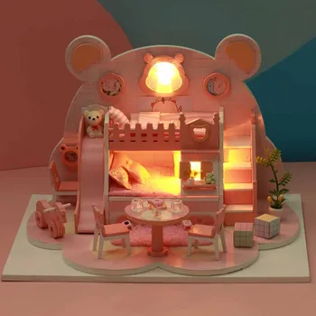 

LED Doll House Furniture DIY Miniature 3D Wooden Miniature Dollhouse Toys for Children Birthday Gifts Case Home Decor #N