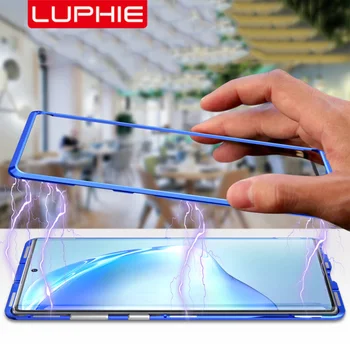 

Luphie Magnetic Case for Samsung Galaxy Note 10 Plus Back 9H Glass Tempered Film Magnet Aluminum Metal Case Cover Note10 + ten