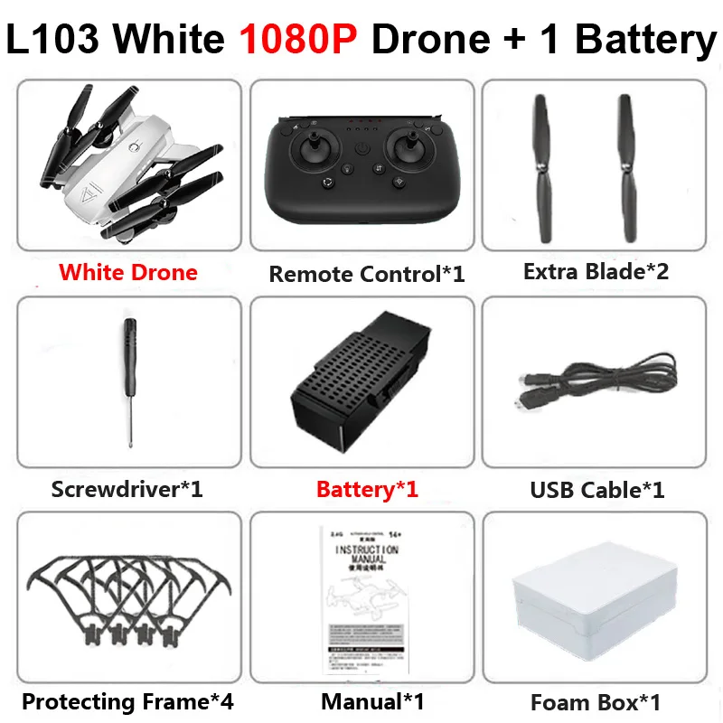 L103 Профессиональный Дрон с 4K 1080P HD двойной камерой WiFi FPV широкоугольный оптический поток RC вертолет Квадрокоптер игрушка в подарок VS E58 - Цвет: L103 W 1080P 1B F