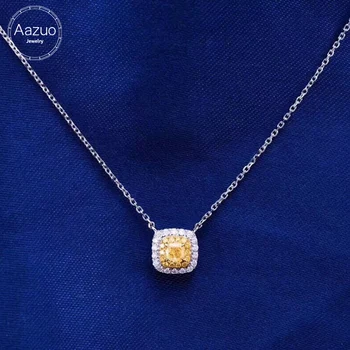 

Aazuo 100% Real 18K White Gold Real Yellow Diamond Classic Square Necklace With Chain gifted for Women 18 Inch Au750