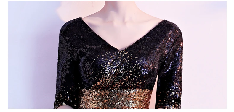 Элегантное Черное Короткое женское вечернее платье с v-образным вырезом, расшитое блестками сексуальное платье с открытой спиной для выпускного вечера с половинным рукавом размера плюс
