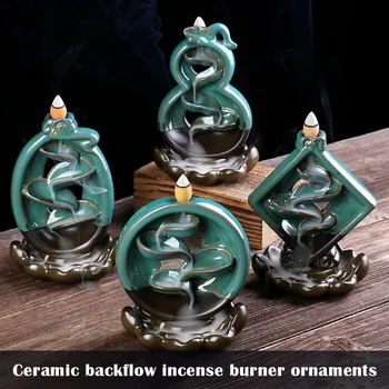 

Newly Backflow Incense Burners Waterfall Ceramic Incense Holder with 60 Backflow Incense Cones for Home Office Yoga