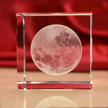 

60mm Collectible Crystal Glass Cube Moon Paperweight Opitcal Crystal Engraving Figurine For Home Decor Birthday Gifts