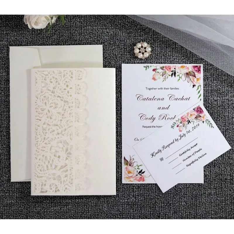  10 Pcs 3D European Style Wedding Invitation Card with Envelope Kits Party Supply - 4.00047E+12