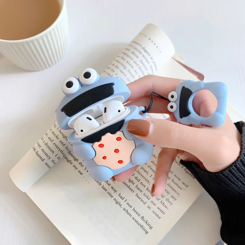 Милый мультфильм Улица Сезам чехол силиконовый наушник крышка для AirPods 1 2 Bluetooth гарнитура зарядных ящики с кольцом ремень