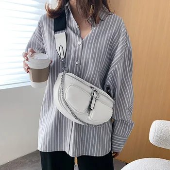 

Wide Shoulder Belt Crossbody Bags For Women 2020 Fashion Shoulder Messenger Bag Solid Color PU Leather Designer Handbag Female