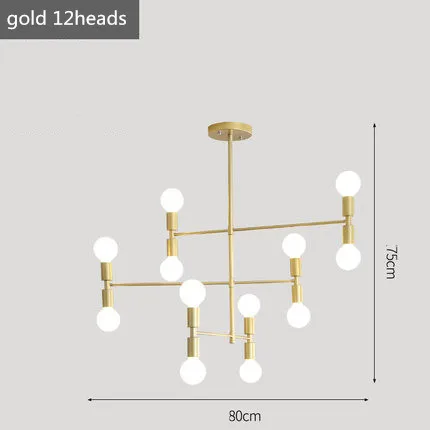 gold 12 heads Скандинавский постмодерн, креативная черная и Золотая люстра, лампа для гостиной, столовой, Подвесная лампа, художественные металлические люстры 8-12 головок - Цвет корпуса: gold 12 heads