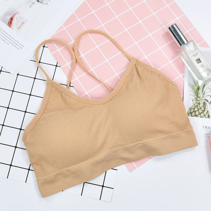 C Sport Cropped Top Bra Push Up Running Yoga Bra Cotton Stripe Sport Tops For Women Gym Wear Solid Fitness Bra Women Sportswear - Color: C