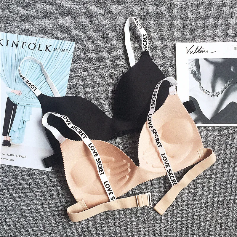 Letter Straps Seamless Push Up Bras For Women Sexy Lingerie Comfort Bra Adjustable Brassiere Small Breast Underwear Bralette