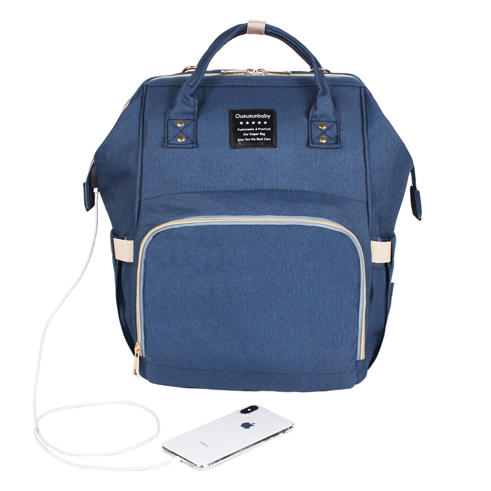 40 цветов, модная сумка для подгузников для мам, брендовая Большая вместительная детская сумка, рюкзак для путешествий, дизайнерская сумка для ухода за ребенком - Цвет: USB Dark Blue