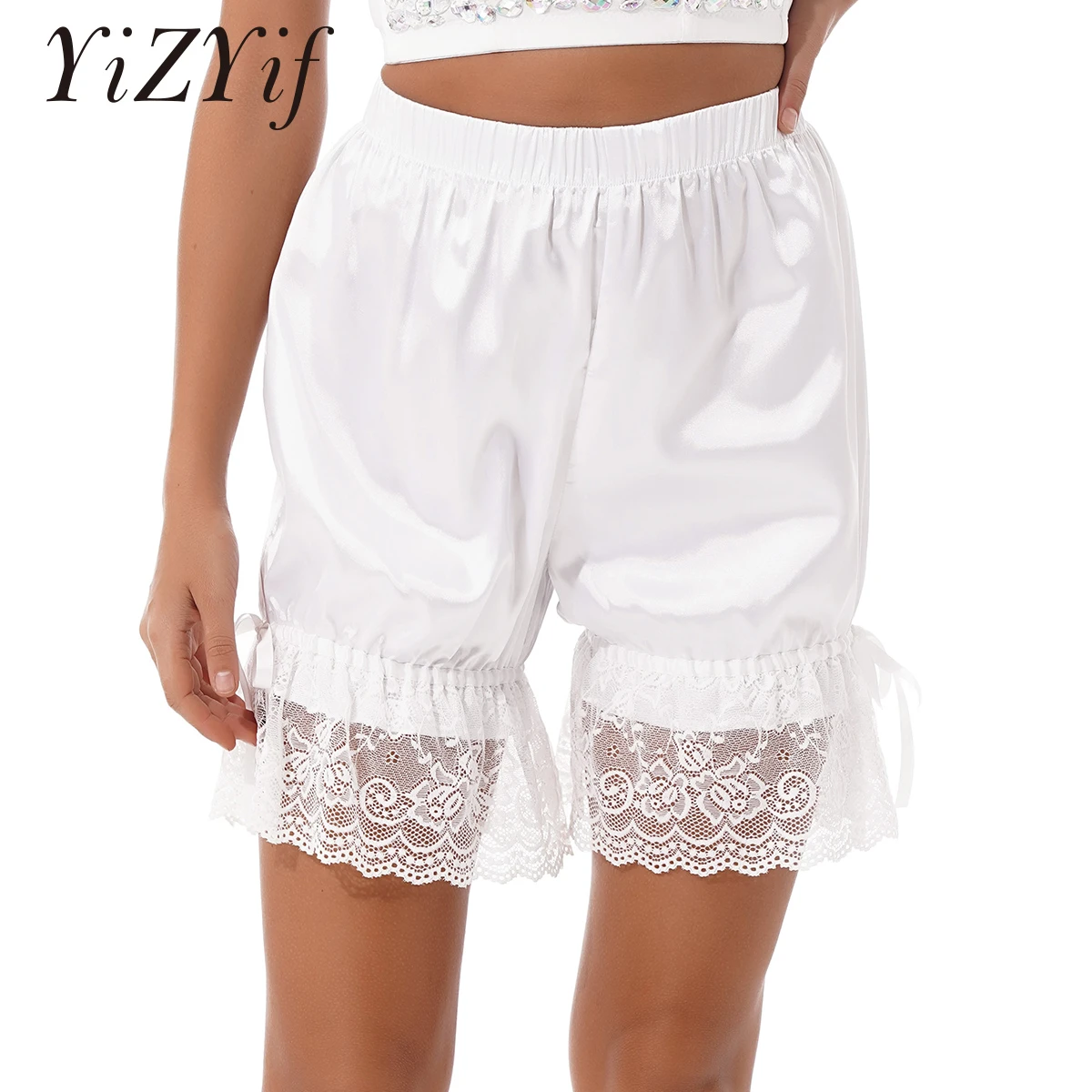 Pantalones de encaje con volantes para mujer, bombachos de Lolita, ropa de dormir con lazo, cintura elástica, De satén|Pantalones cortos| - AliExpress