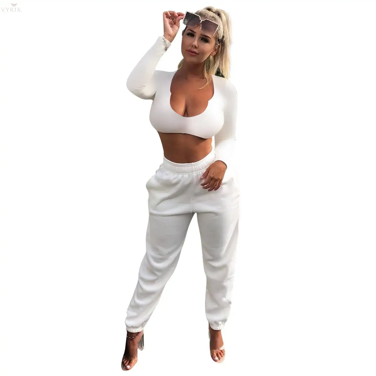 

Winter Tracksuit Women Set O-neck Full Sleeve Crop Suit Two Piece Set Top And Pants Fashion Solid Casual Fitness Club Outfits