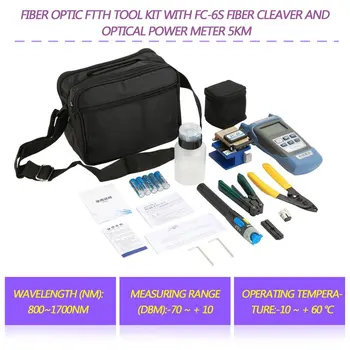 

Practical Fiber Optic FTTH Tool Kit with FC-6S Fiber Cleaver and Optical Power Meter 5km Visual Fault Locator Fiber Stripper