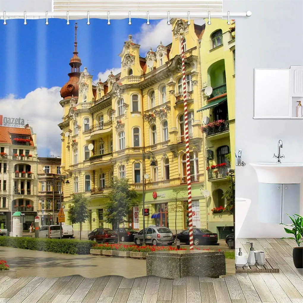 

Shower Curtain, Polyester Fabric Waterproof Hooks Included-72x72 inches- Bydgoszcz Poland Architecture Building Landmark