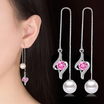 

NEHZY 925 Sterling Silver New Woman Fashion Jewelry Ear Line High Quality Crystal Zircon Pearl Long Tassel Retro Heart Earring