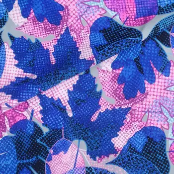 

Colorful Floral Leaves Print on Stretch Nylon Spandex Shiny Tricot Fabric by The Yard