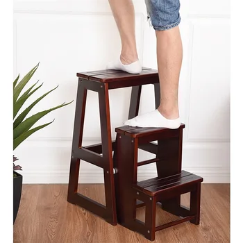 

Portable Folding Multi-functional 3-tier Ladder Wood Step Stool Modern Sturdy Durable Stool for Home Office Bathroom HW55009