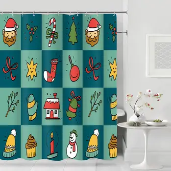 

Cartoon Map scenery Shower Curtain Bath Curtains Bathroom Bathtub Waterproof Polyester Bathing Cover Extra Large With 12 Hooks
