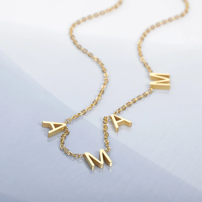 Simple Mama Letter Pendant Necklaces For Mother Golden Stainless Steel Mom Name Choker Necklaces Collier Charming Mother's Gifts