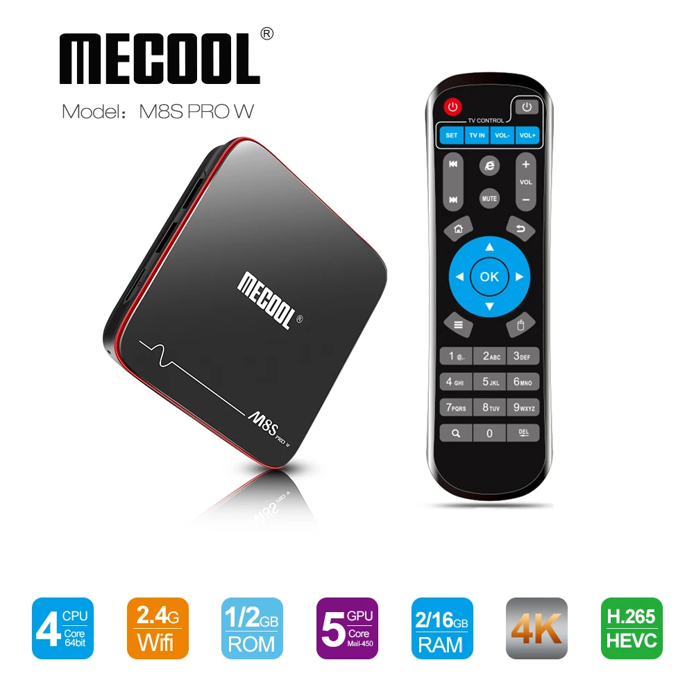 MECOOL M8S PRO W умные ТВ Box Android 7,1 Amlogic S905W 4 ядра, 2 Гб оперативной памяти, 16 Гб встроенной памяти, 1 ГБ 8 ГБ голос Управление 2,4G Wi-Fi 4K set top tv Box