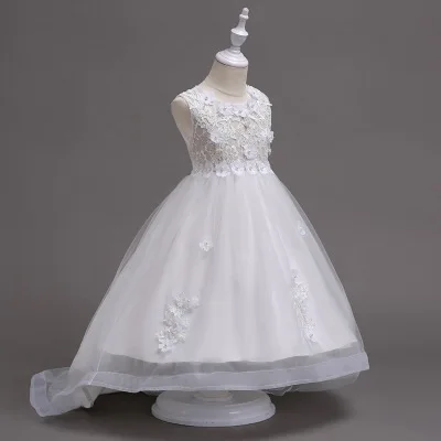Платье с цветочной вышивкой и аппликацией для девочек; Детские платья для девочек; детская одежда; вечерние платья принцессы; элегантные свадебные платья с бантом; Рождественская одежда - Цвет: 1956