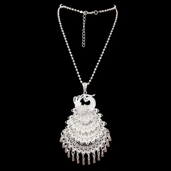 

CHINESE ETHNIC STYLE VINTAGE PEACOCK LARGE COLLAR SILVER NECKLACE FOR WOMEN ELEGANT RETRO TASSEL CUTE JEWELRY FOR FEMALE GIFT