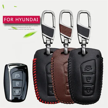 

Leather Smart Car Key Case Cover for Hyundai IX20 IX35 Kona I40 I30 I20 I10 Hb20 Tucson Veloster Creta Solaris Sonata Key Holder