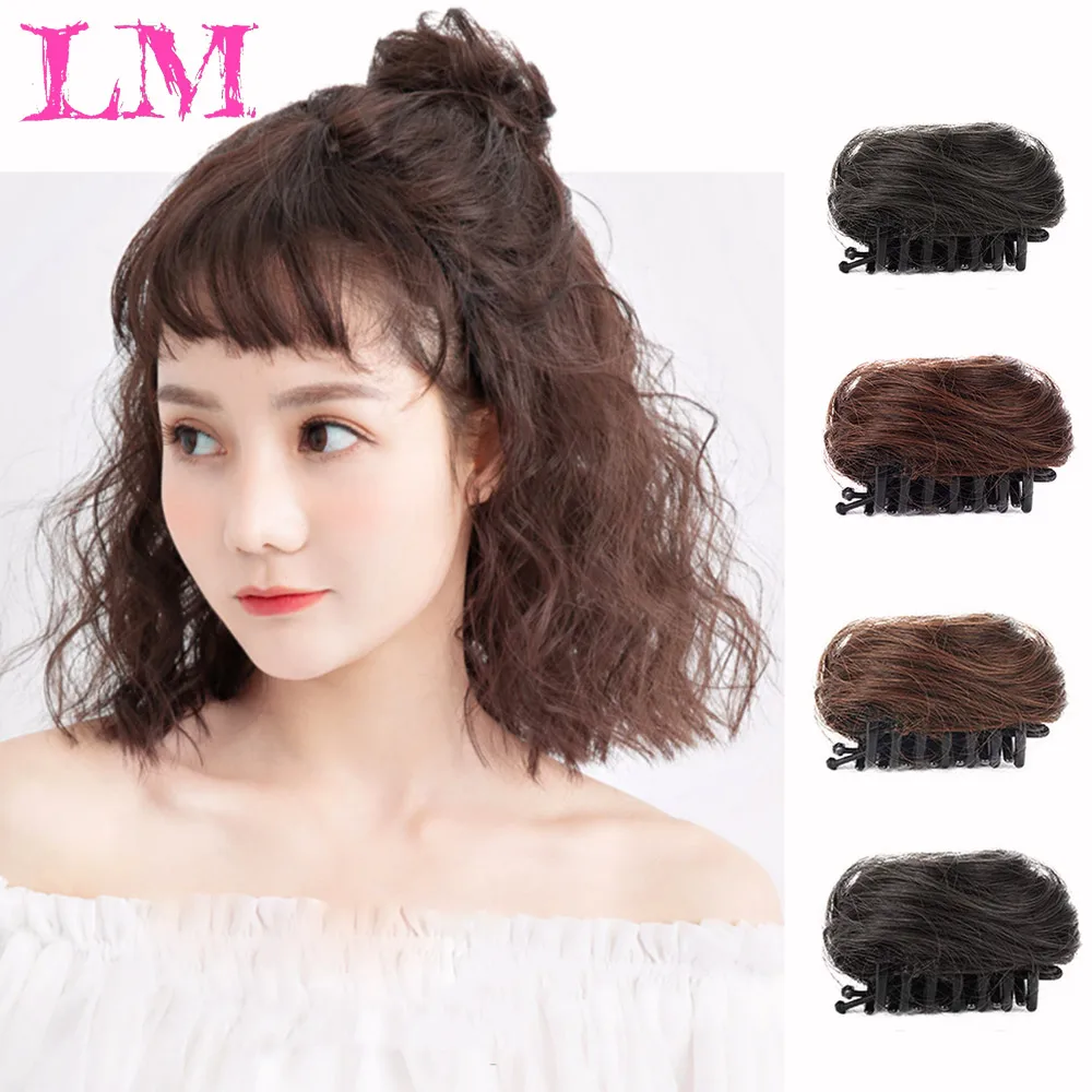 LM женские вьющиеся шиньон волосы на заколках для наращивания шиньон булочка для невесты черный коричневый цвета шиньон высокая температура волос булочка