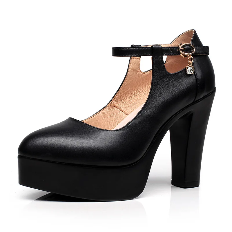 

Big Size 33-43 Block Heel Genuine Leather Shoes for Women 2021 Spring High Heels Pumps Womens Platform Shoes Black Work Shoe