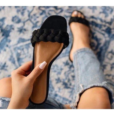 Пикантные женские босоножки из материала EVA с украшением в виде закрутки однотонные сандалии на плоской подошве из ПВХ Пляжные шлепанцы размеры 36-42 - Цвет: Black