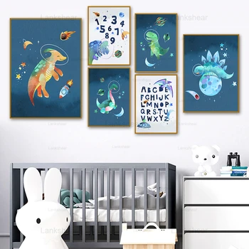 

Nordic Canvas Painting Posters and Prints Color Dinosaur Earth Alphabet Space Wall Art Pictures Baby Kids Room Home Decoration