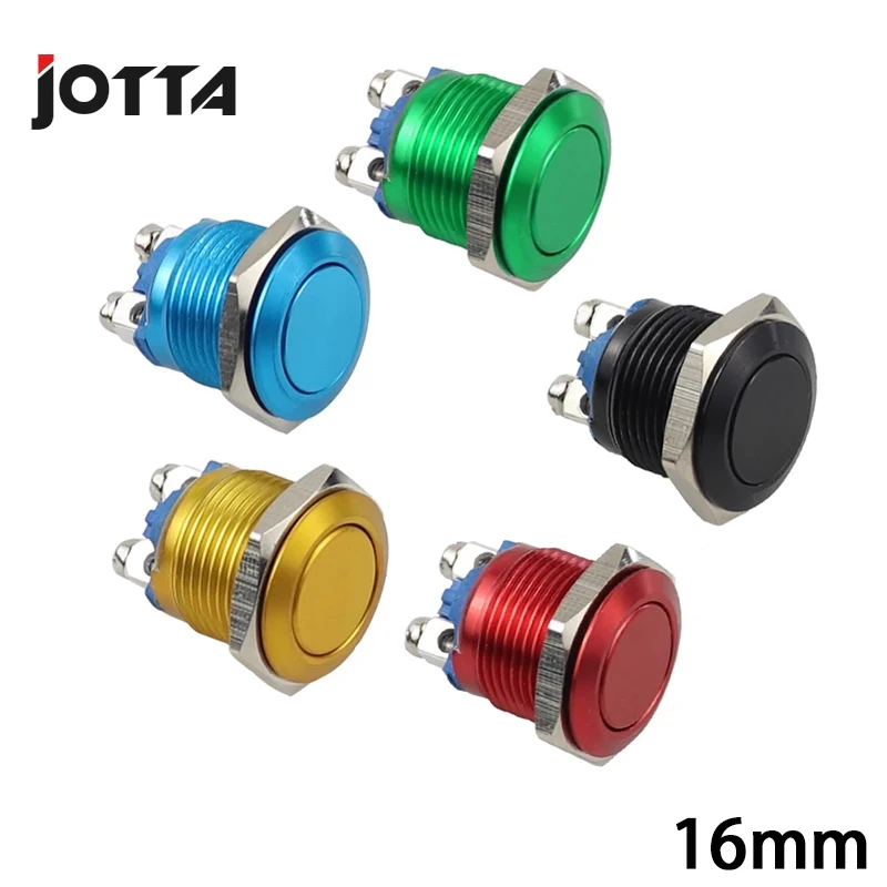 Interruptor de botón de Metal momentáneo 1NO para coche, 16mm, botón de presión, Terminal de tornillo