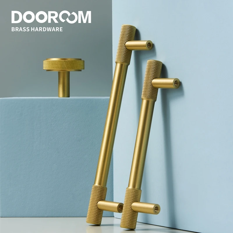 Furniture Handles Brass Knurling Long Round Modern Pulls Cupboard Wardrobe Dresser Shoe Box Drawer Cabinet Wine Bar Knob