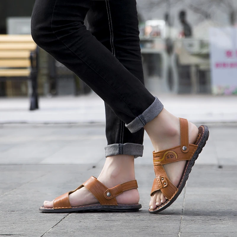 Sandalias clásicas de Cuero para zapatos de exterior, verano|Sandalias de hombre| - AliExpress