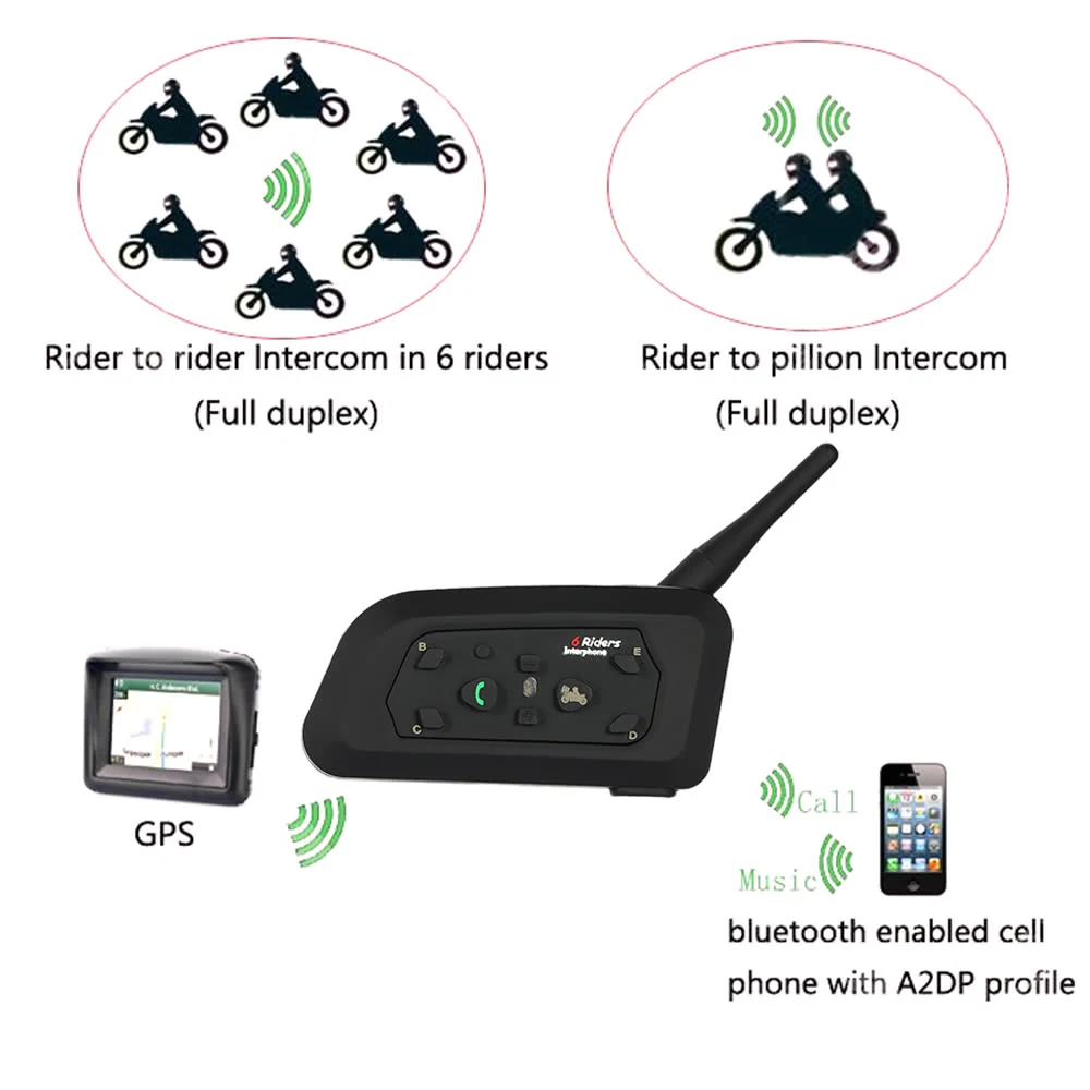 Мотоциклетная bluetooth-гарнитура/Интерком 1200 м гарнитура для шлема с громкой связью черная для шести мотоциклистов